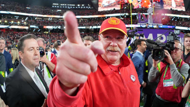 Andy Reid celebrates after winning the Super Bowl.