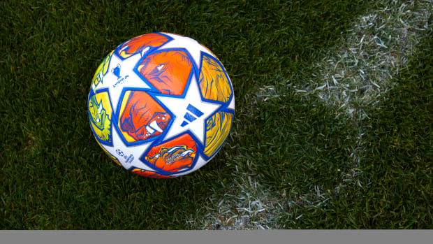 A photo of the match ball that will be used throughout the knockout phase of the 2023/24 UEFA Champions League