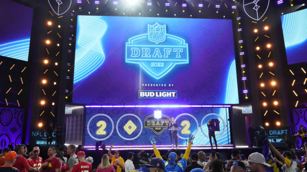 Apr 28, 2022; Las Vegas, NV, USA; A general overall view as NFL commissioner Roger Goodell speaks during the first round of the 2022 NFL Draft at the NFL Draft Theater.