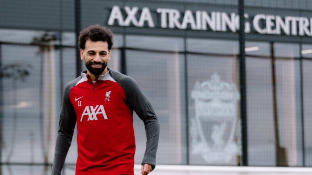 Mo Salah pictured during a Liverpool training session on February 13, 2024