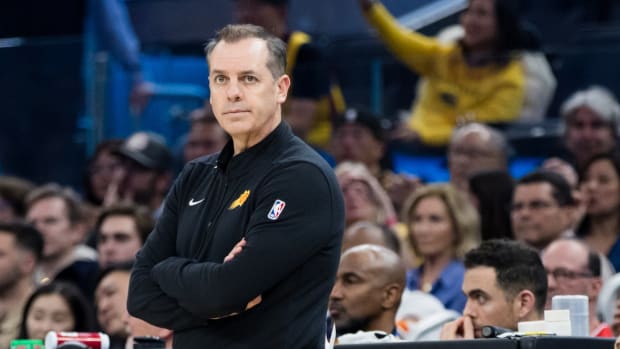Phoenix Suns head coach Frank Vogel watches the game against the Golden State Warriors during the first half at Chase Center.