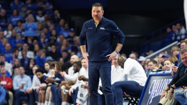 Feb 13, 2024; Lexington, Kentucky, USA; Ole Miss Rebels head coach Chris Beard watches the action during the first half against the Kentucky Wildcats at Rupp Arena at Central Bank Center. Mandatory Credit: Jordan Prather-USA TODAY Sports