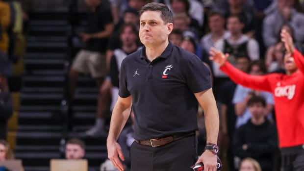 Feb 17, 2024; Orlando, Florida, USA; Cincinnati Bearcats head coach Wes Miller looks on during the first half against the UCF Knights at Addition Financial Arena. Mandatory Credit: Mike Watters-USA TODAY Sports