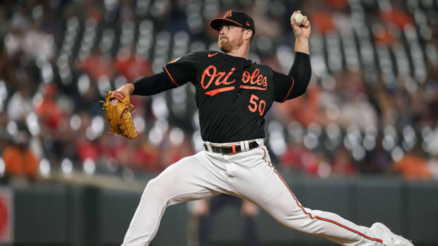 Jun 28, 2023; Baltimore, Maryland, USA; Baltimore Orioles relief pitcher Bruce Zimmermann (50) throws a pitch during the tenth inning against the Cincinnati Reds at Oriole Park at Camden Yards. Mandatory Credit: Reggie Hildred-USA TODAY Sports