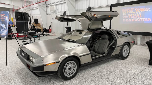 A DeLorean car sits at the Hsu Innovation Institute s north campus at Bob Sikes Airport in Crestview.  