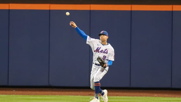Sep 16, 2023; New York City, New York, USA; New York Mets center fielder Brandon Nimmo (9) at Citi Field.