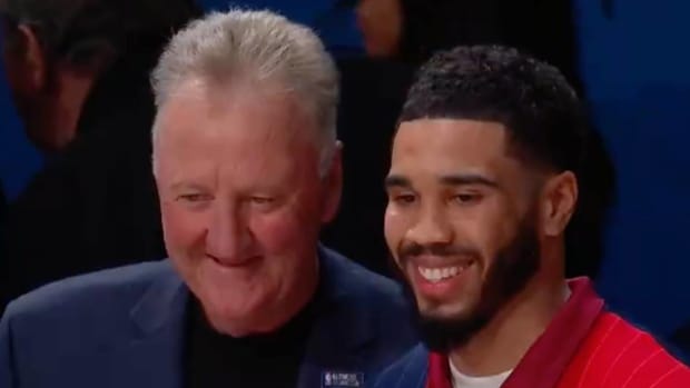 Larry Bird and Jayson Tatum at the All-Star Game.