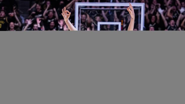 Purdue Boilermakers center Zach Edey (15) celebrates a made basket in the second half against the Indiana Hoosiers at Mackey Arena.