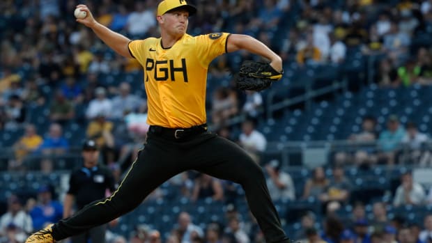 Aug 25, 2023; Pittsburgh, Pennsylvania, USA; Pittsburgh Pirates starting pitcher Mitch Keller (23) delivers a pitch against the Chicago Cubs during the first inning at PNC Park.