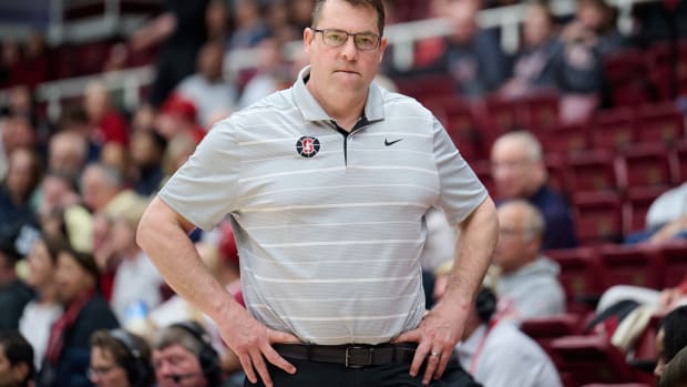 Jan 18, 2024; Stanford, California, USA; Stanford Cardinal head coach Jerod Haase watches the play against the Washington State Cougars during the second half at Maples Pavilion. Mandatory Credit: Robert Edwards-USA TODAY Sports 