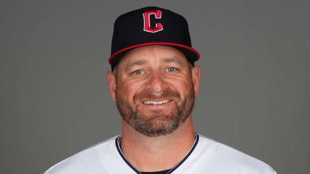 Feb 22, 2024; Goodyear, AZ, USA; Cleveland Guardians manager Stephen Vogt poses for a photo during Media Day at the Cleveland Guardians Spring Training Facility.
