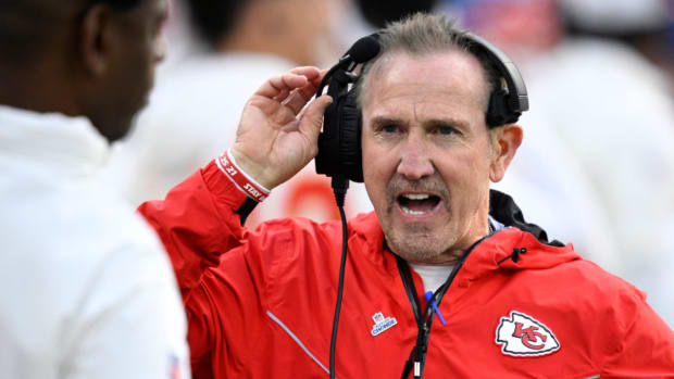 Steve Spagnuolo during the Kansas City Chiefs’ 13–12 win over the Los Angeles Chargers on Jan. 7, 2024.