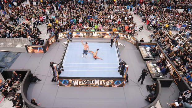 An image taken during a WrestleMania match.