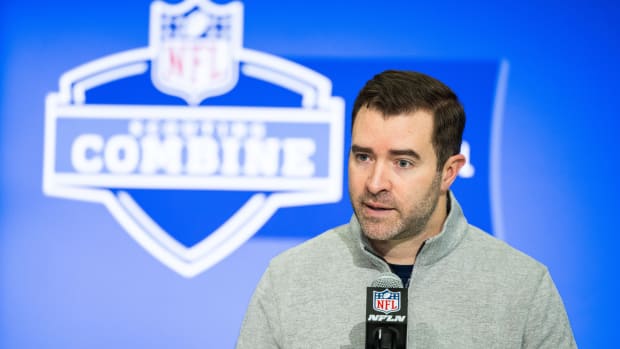 Tennessee Titans head coach Brian Callahan talks to the media at the 2024 NFL Combine at Indiana Convention Center.