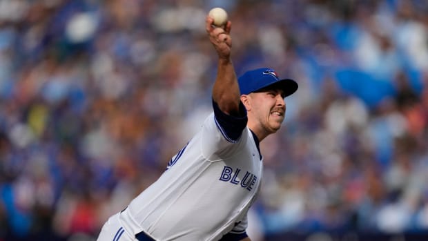 Sep 17, 2023; Toronto, Ontario, CAN; Toronto Blue Jays pitcher Erik Swanson (50) pitches to the Boston Red Sox during the ninth inning at Rogers Centre.