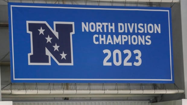 Detroit Lions' banner commemorating 2023 NFC North Division championship.
