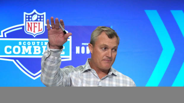 Feb 27, 2024; Indianapolis, IN, USA; San Francisco 49ers general manager John Lynch during the NFL Scouting Combine at Indiana Convention Center. Mandatory Credit: Kirby Lee-USA TODAY Sports  