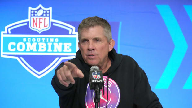 Feb 27, 2024; Indianapolis, IN, USA; Denver Broncos coach Sean Payton during the NFL Scouting Combine at Indiana Convention Center. Mandatory Credit: Kirby Lee-USA TODAY Sports