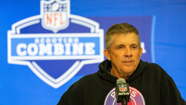 Feb 27, 2024; Indianapolis, IN, USA; Denver Broncos head coach Sean Payton talks to the media at the 2024 NFL Combine at Indiana Convention Center. Mandatory Credit: Trevor Ruszkowski-USA TODAY Sports