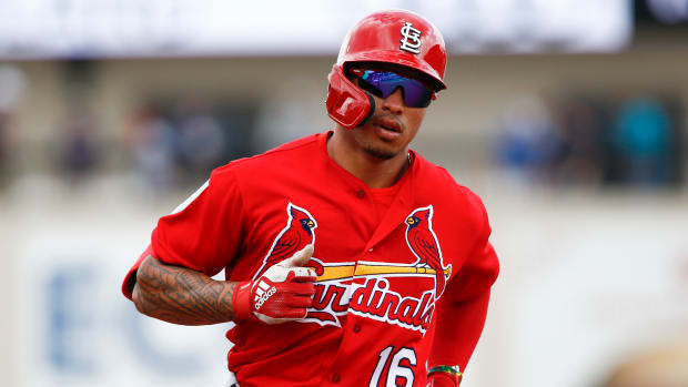 Mar 4, 2019; Lakeland, FL, USA; St. Louis Cardinals second baseman Kolten Wong (16) rounds second base after hitting a solo home run to lead off the game against the Detroit Tigers at Publix Field at Joker Marchant Stadium. Mandatory Credit: Reinhold Matay-USA TODAY Sports