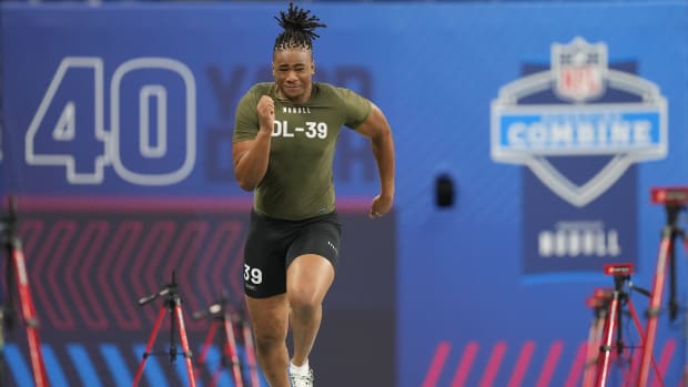 Mar 2, 2023; Indianapolis, IN, USA; Missouri defensive lineman Isaiah Mcguire (DL39) participates in drills during the NFL combine at Lucas Oil Stadium. Mandatory Credit: Kirby Lee-USA TODAY Sports