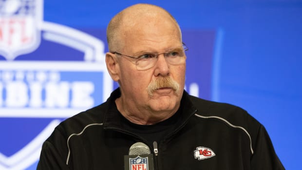 Kansas City Chiefs head coach Andy Reid talks to the media at the 2024 NFL scouting combine.