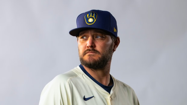 Feb 22, 2024; Phoenix, AZ, USA; Milwaukee Brewers pitcher Wade Miley poses for a portrait during Media Day at Maryvale Baseball Park.