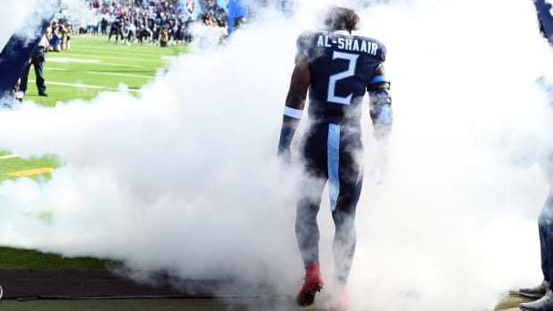 Dec 24, 2023; Nashville, Tennessee, USA; Tennessee Titans linebacker Azeez Al-Shaair (2) takes the field during introductions before the game against the Seattle Seahawks at Nissan Stadium. Mandatory Credit: Christopher Hanewinckel-USA TODAY Sports