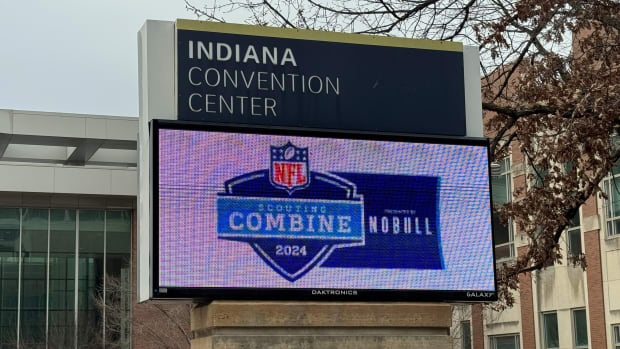Mar 1, 2024; Indianapolis, IN, USA; The Indiana Convention Center marquee sign during the 2024 NFL Scouting Combine.