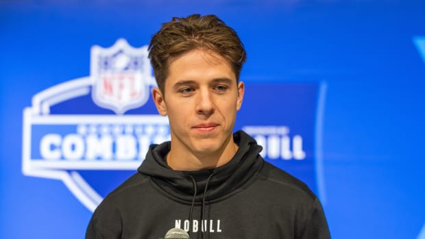 McCaffrey during the NFL scouting combine on March 1, 2024.