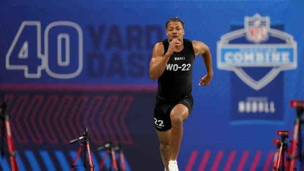 Washington wide receiver Rome Odunze (WO22) during the 2024 NFL Combine at Lucas Oil Stadium.
