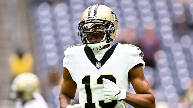 Houston, Texas, USA; New Orleans Saints wide receiver Michael Thomas (13) during warm ups prior to the game against the Houston Texans at NRG Stadium. Mandatory Credit: Maria Lysaker-USA TODAY Sports