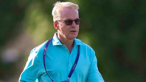 DP World Tour Chief Executive Keith Pelley is seen during the 2024 pro-am for the Hero Dubai Desert Classic at Emirates Golf Club in Dubai, United Arab Emirates.