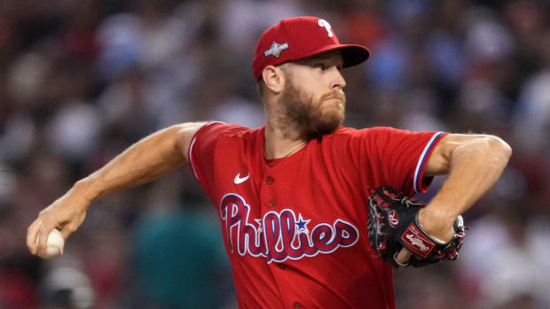 Phillies pitcher Zack Wheeler throws a pitch during the 2023 NLCS.