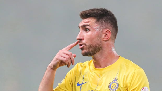 Aymeric Laporte pictured playing for Al Nassr during the 2023/24 season