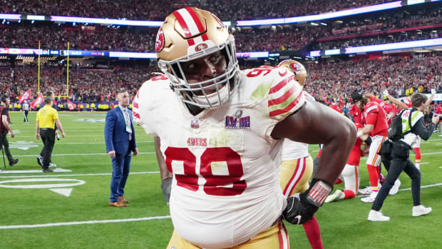 49ers lineman Javon Hargrave exits the field after losing Super Bowl LVIII