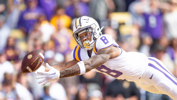 Malik Nabers of LSU stretches for a pass. Some mocks see the Bears finding a way to select the elite wide receiver as a target for Caleb Williams.