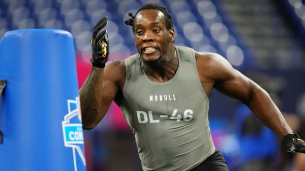 Darius Robinson works out at the 2024 NFL Scouting Combine.
