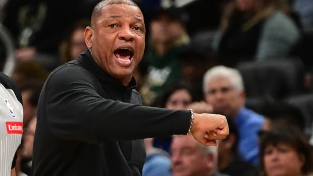 Milwaukee Bucks head coach Doc Rivers reacts in the third quarter against the Los Angeles Clippers 