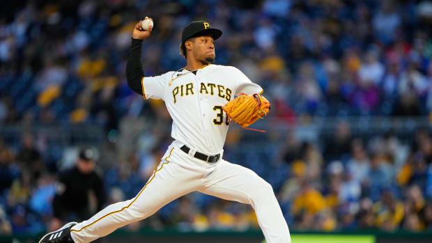 May 5, 2023; Pittsburgh, Pennsylvania, USA; Pittsburgh Pirates pitcher Dauri Moreta (36) delivers a pitch against the Toronto Blue Jays during the sixth inning at PNC Park.