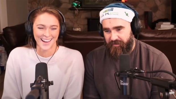 Kylie Kelce and Jason Kelce on the New Heights podcast.