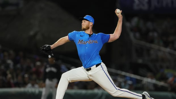 Mar 4, 2024; Jupiter, Florida, USA; Miami Marlins starting pitcher A.J. Puk (35) delivers a pitch against the New York Yankees during the first inning at Roger Dean Chevrolet Stadium. Mandatory Credit: Sam Navarro-USA TODAY Sports  