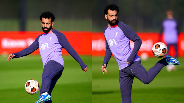 Mo Salah pictured during a Liverpool training session on March 6, 2024