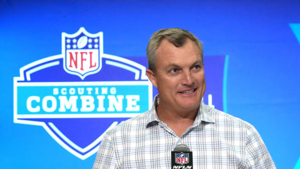 Feb 27, 2024; Indianapolis, IN, USA; San Francisco 49ers general manager John Lynch during the NFL Scouting Combine at Indiana Convention Center. Mandatory Credit: Kirby Lee-USA TODAY Sports