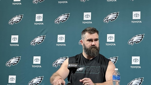Jason Kelce during his retirement speech on March 4, 2024