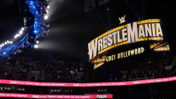 A look at the sign for WrestleMania 39.
