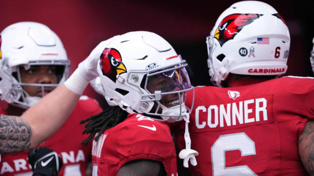 Arizona Cardinals wide receiver Marquise Brown (2) looks on prior to facing the Atlanta Falcons at State Farm Stadium.