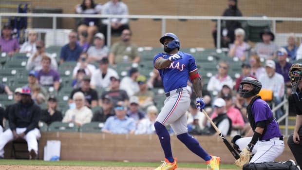 In his first Cactus League game this spring, Texas Rangers slugger Adolis García went 1 for 3 with a home run in the fourth inning in a 6-6 tie against the Colorado Rockies at Salt River Fields in Scottsdale, Ariz., on Wednesday.