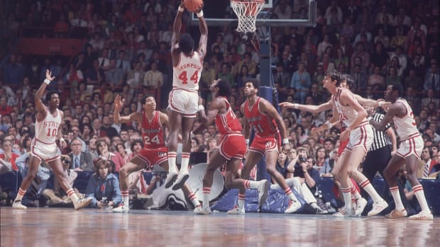 NC State's David Thompson rises to shoot the basketball against Maryland in the 1974 ACC tournament final.