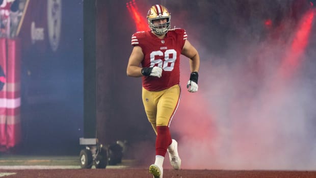 January 20, 2024; Santa Clara, CA, USA; San Francisco 49ers offensive tackle Colton McKivitz (68) before a 2024 NFC divisional round game against the Green Bay Packers at Levi's Stadium. Mandatory Credit: Kyle Terada-USA TODAY Sports  